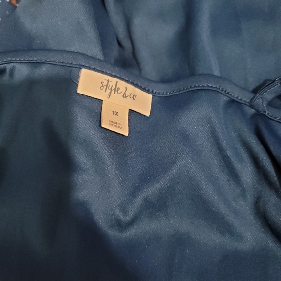 Style & Co. Teal Printed Ruffle Top - Picture 6 of 9